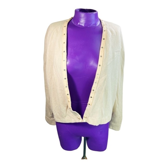 CynLes Sweaters - CynLes cashmere lace taupe covered button cardigan sweater 50s 60s collar snaps